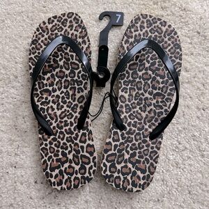 Brand new leopard print flip flops